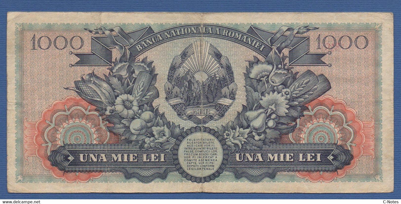 ROMANIA - P. 85a – 1.000 LEI  18.06.1948 Circulated Serie F.3488 0105 - Romania