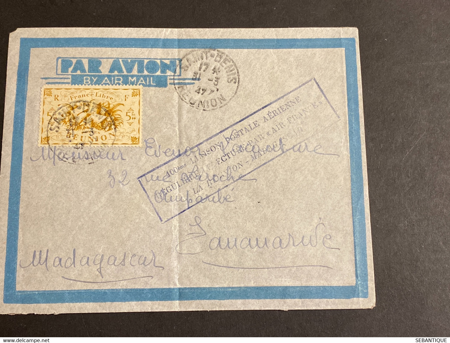 Lettre 1947 Le Reunion Liaison Postale Air France La Réunion Madagascar - Briefe U. Dokumente