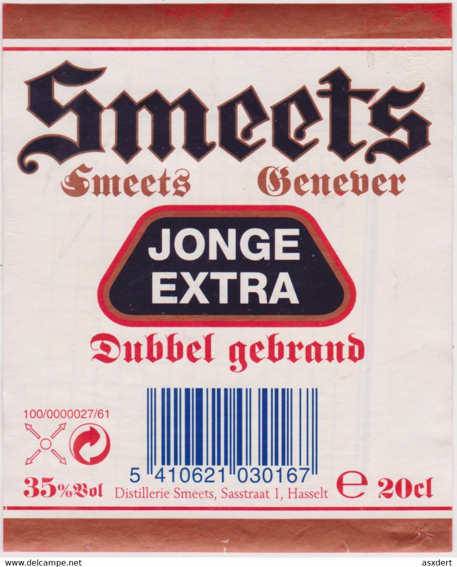 Etiket Etiquette Smeets Jenever / Genever Jonge Extra - Alcohols & Spirits