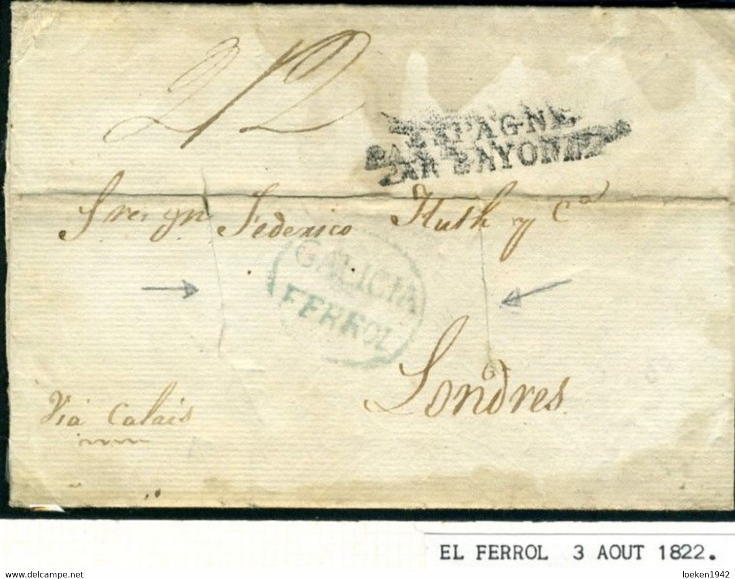 ESPAÑA 1822 GALICIA  FERROL  Carta DESINFECTADA Hasta LONDRES   PR 107 - ...-1850 Voorfilatelie