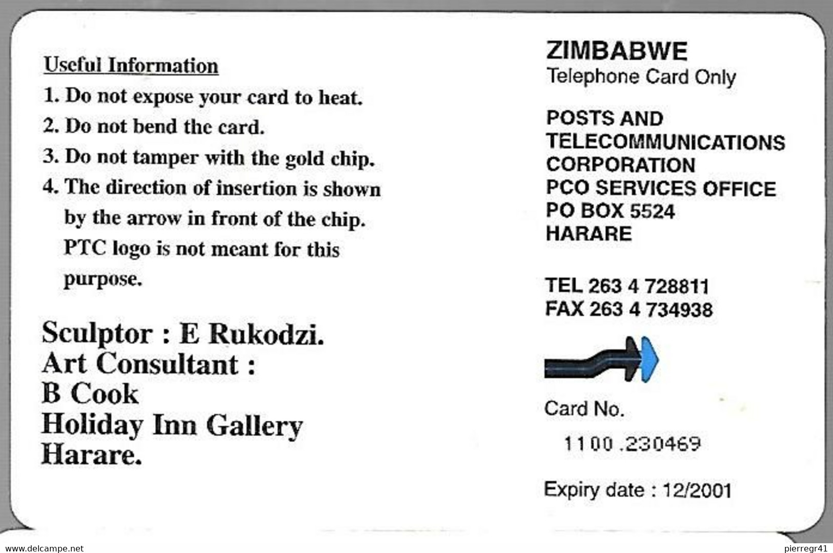 CARTE-PUCE-$100 -12/2001-ZIMBABWE-STATUE-TBE/RARE - Simbabwe