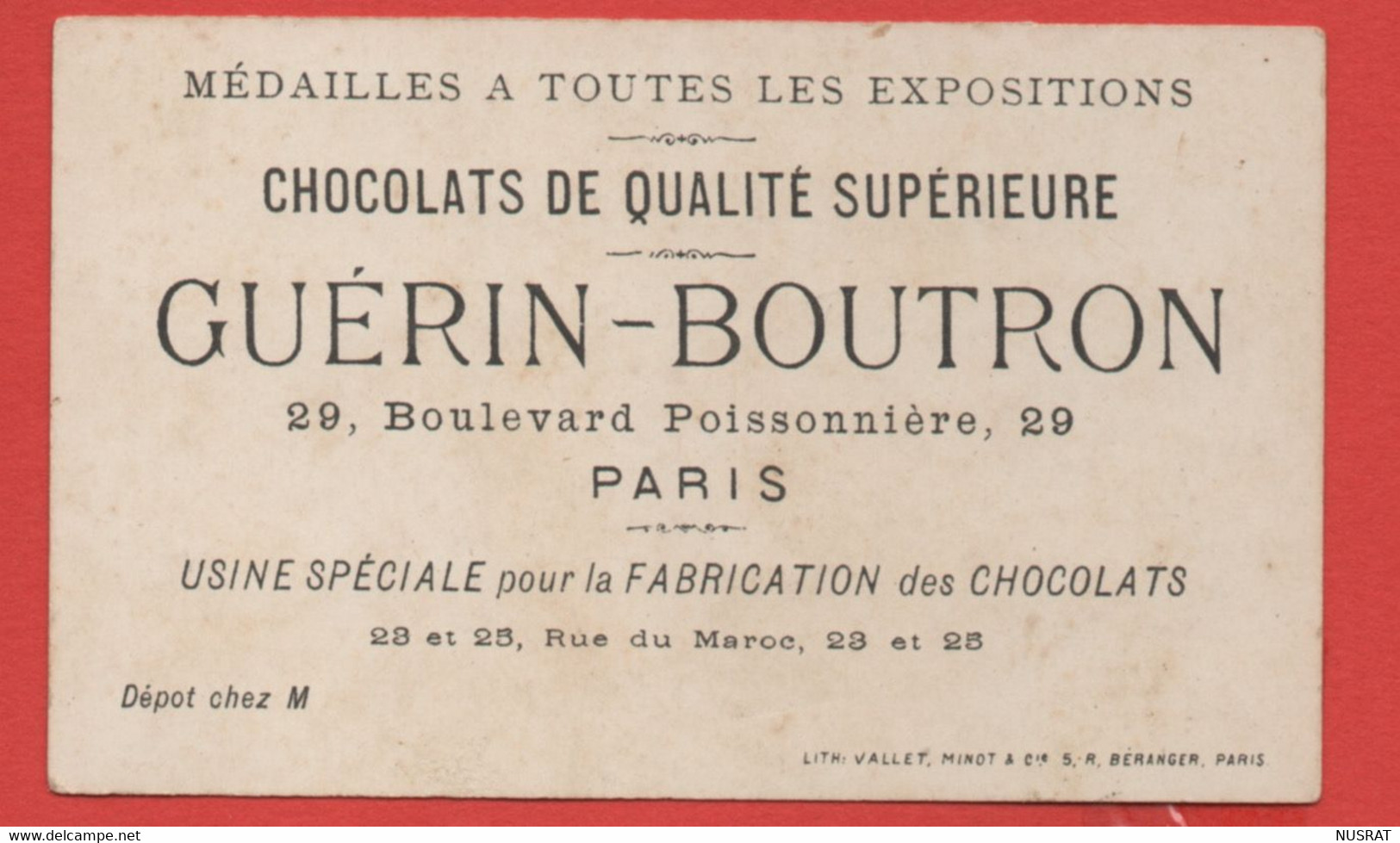 Chocolat Guérin Boutron, Jolie Chromo Lith. Vallet Minot, Fillette, Sorbet - Guerin Boutron