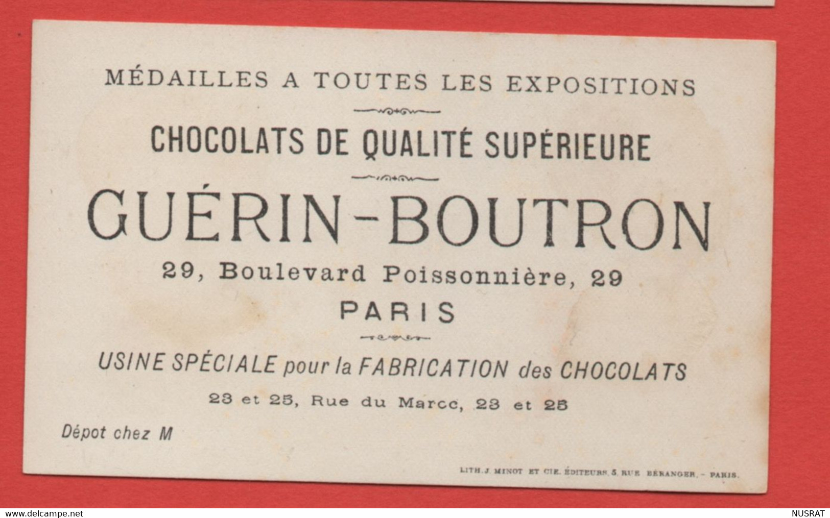 Chocolat Guérin Boutron, Jolie Chromo Lith. J. Minot, Fillette, La Petite Repasseuse - Guerin Boutron