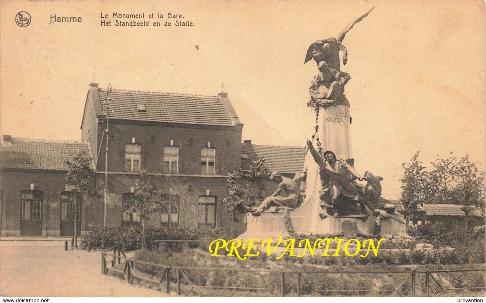 HAMME - Le Monument Et La Gare - Het Standbeeld En De Statie - Carte Circulé En 1920 - Hamme