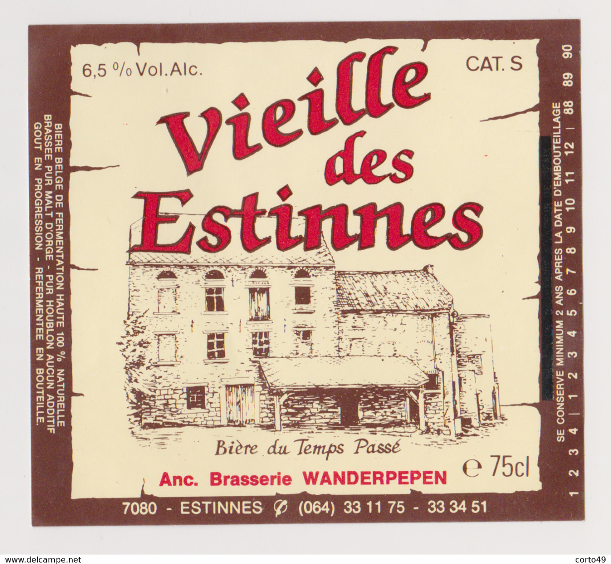 ANCIENNE ETIQUETTE  " VIEILLE DES ESTINNES 6,5° " ANCIENNE BRASSERIE WANDERPEPEN à ESTINNES - Birra