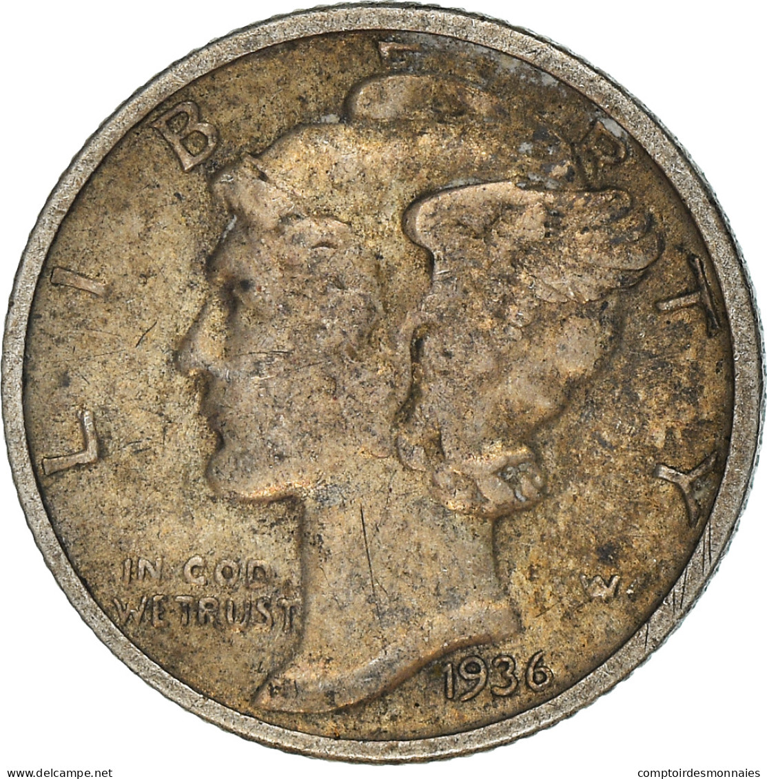 Monnaie, États-Unis, Mercury Dime, Dime, 1936, U.S. Mint, Philadelphie, TTB - 1916-1945: Mercury