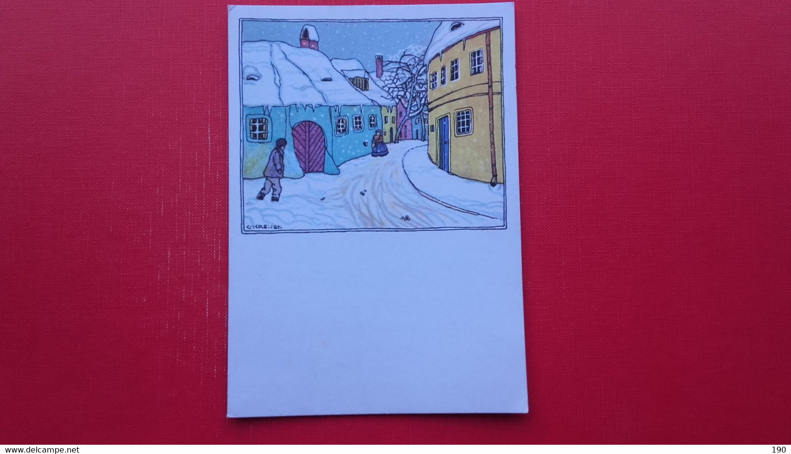 Unicef.Village Street In Snow...by Carl Krenek,Wiener Werkstatte No.909 - Wiener Werkstaetten