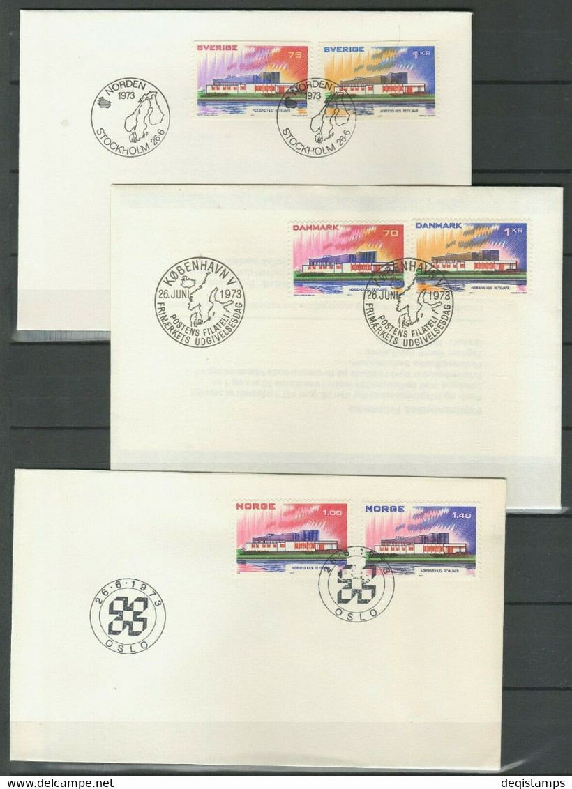 Finland, Norway, Denmark, Sweden Iceland 1973- 5 FDC Northern House In Reykjavik - Covers & Documents