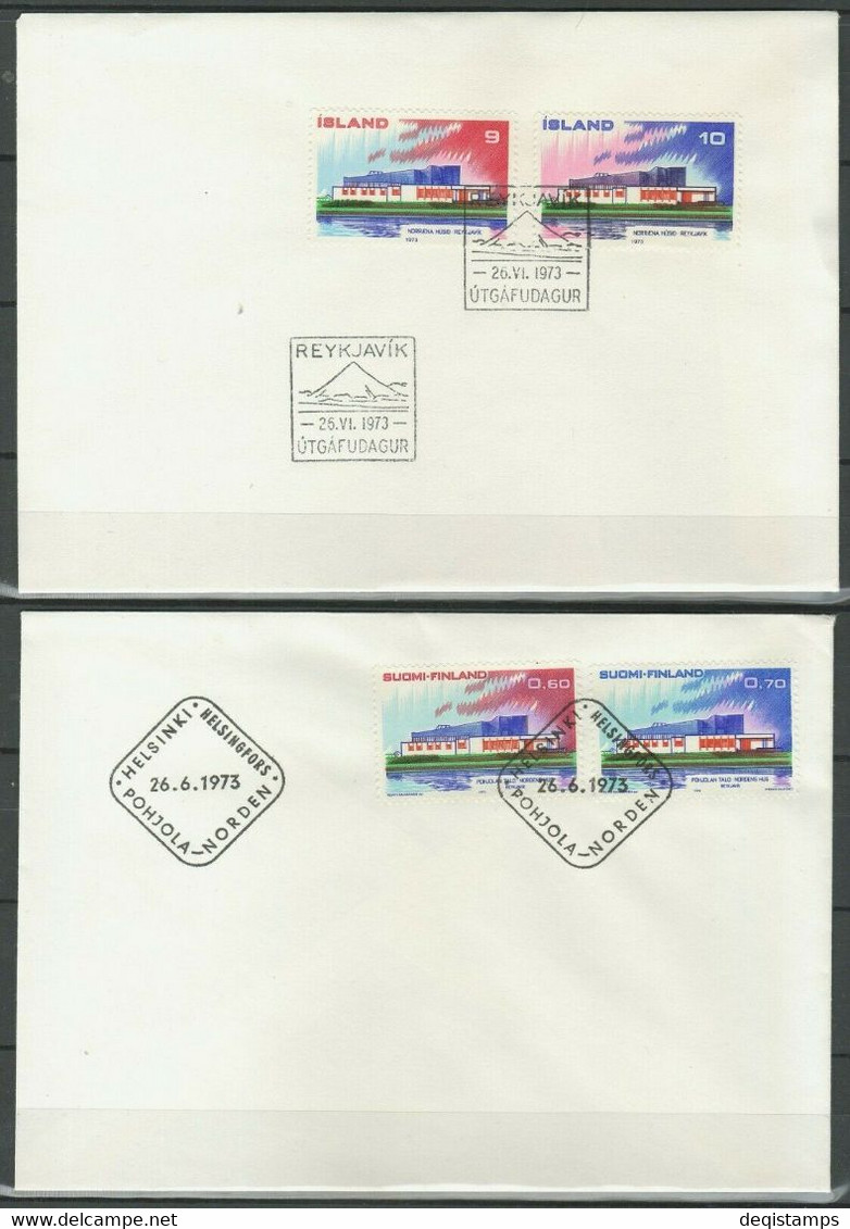 Finland, Norway, Denmark, Sweden Iceland 1973- 5 FDC Northern House In Reykjavik - Covers & Documents