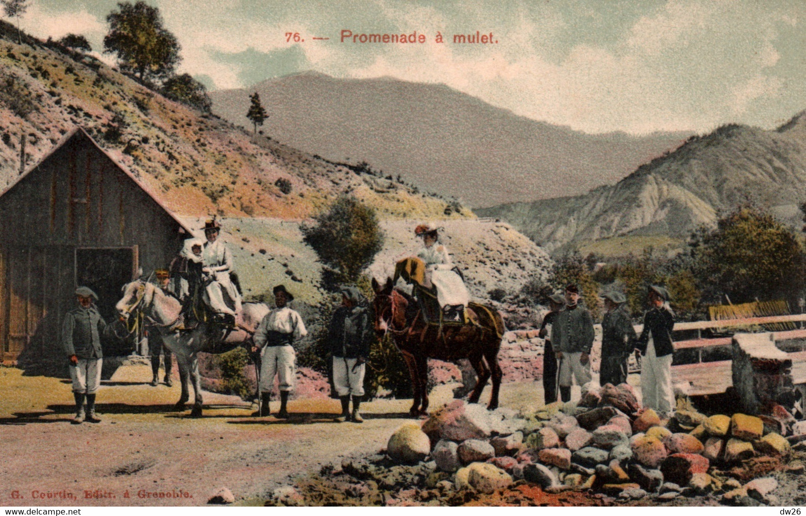 Promenade à Mulet Dans Les Alpes - Edition Courtin à Grenoble - Carte Colorisée N° 76 Non Circulée - Rhône-Alpes