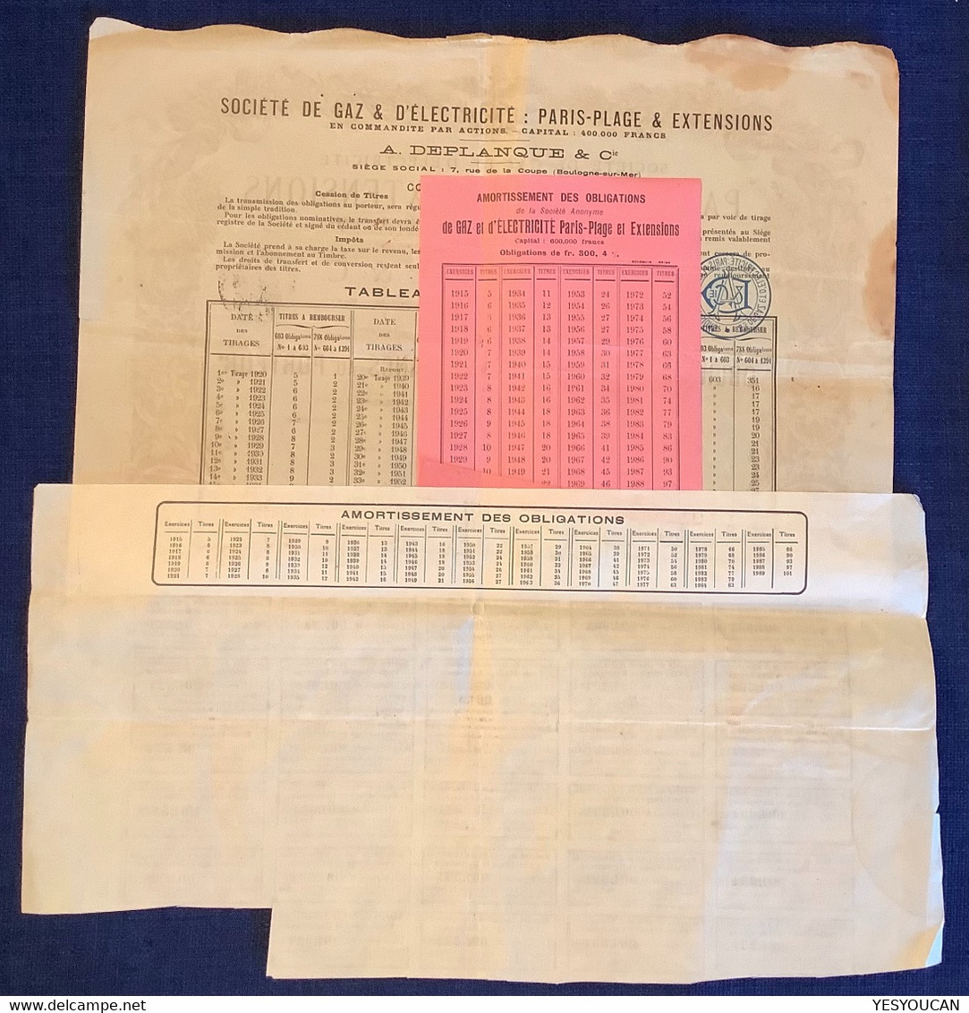 RARE ! 1909 SOCIÉTÉ DE GAZ ET ELECTRICITÉ PARIS-PLAGE OBLIGATION (action Share Emprunt Le-Touquet Pas-de-Calais France - Electricité & Gaz