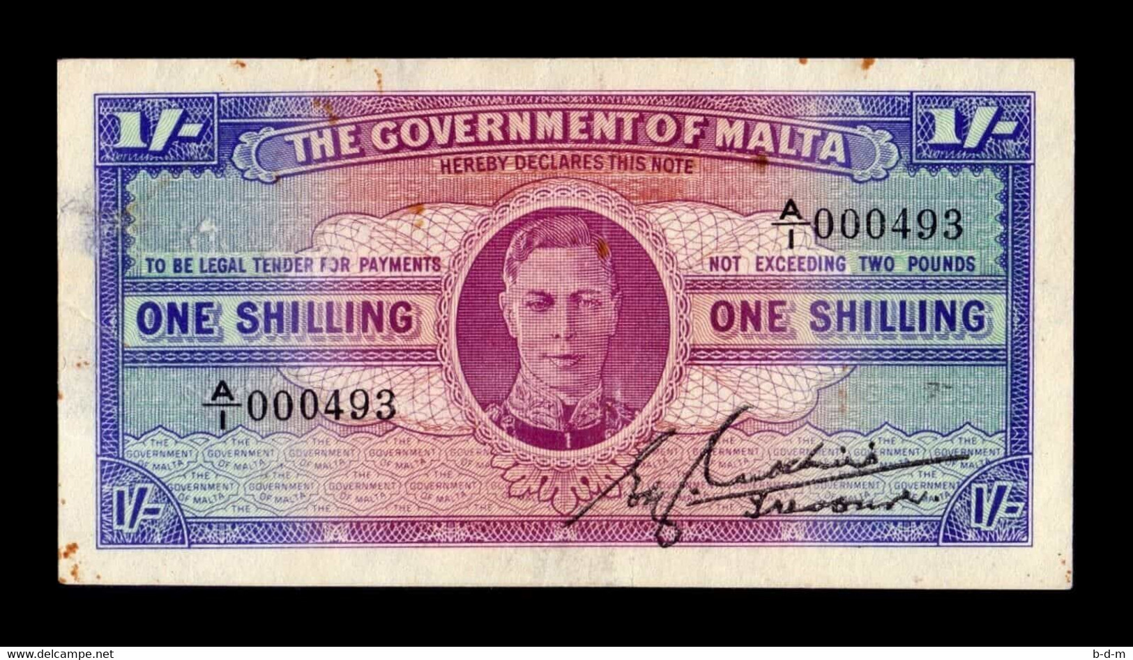 Malta 1 Shilling George VI 1943 Pick 16 Low Serial MBC VF - Malta