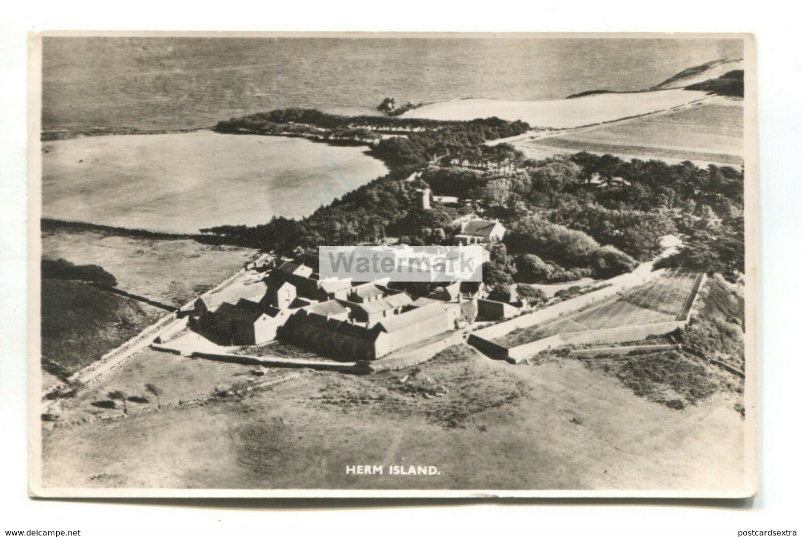 Herm Island, Aerial View - Channel Islands Postcard From 1952 With Herm Cachet - Herm