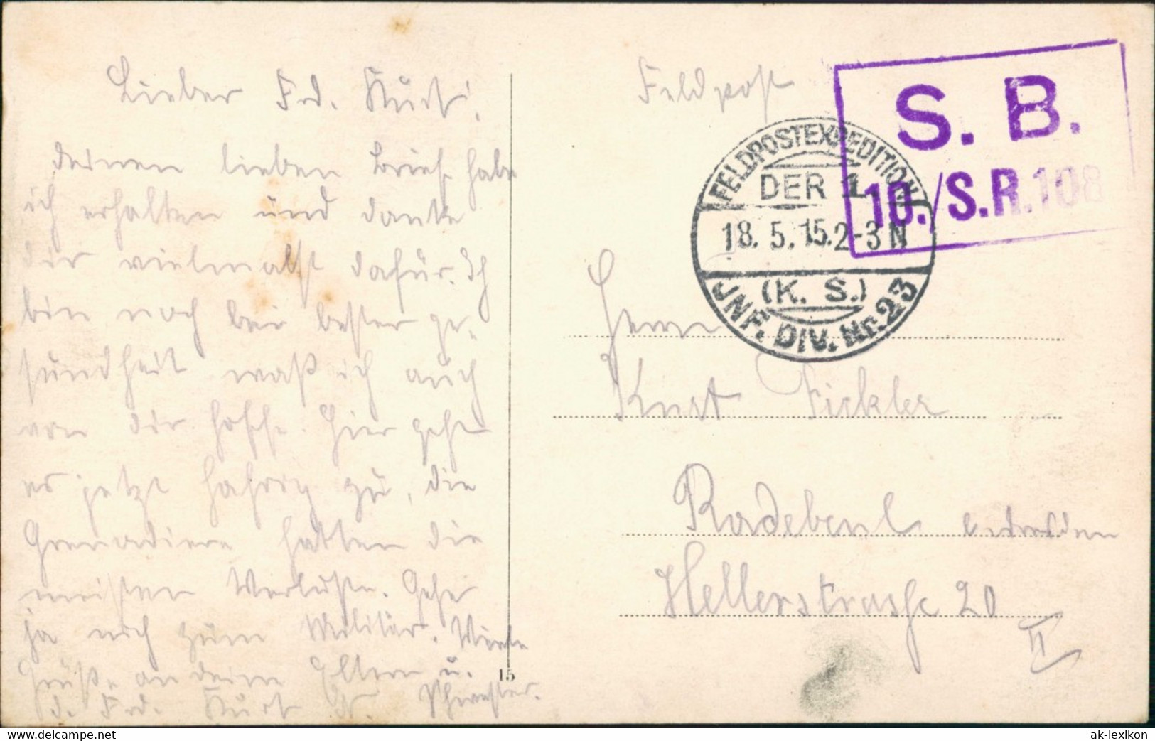 Aubigny-les-Pothées Grand Rue Gel. Feldpost S.B. 10 S.R. 108 1915 - Other & Unclassified