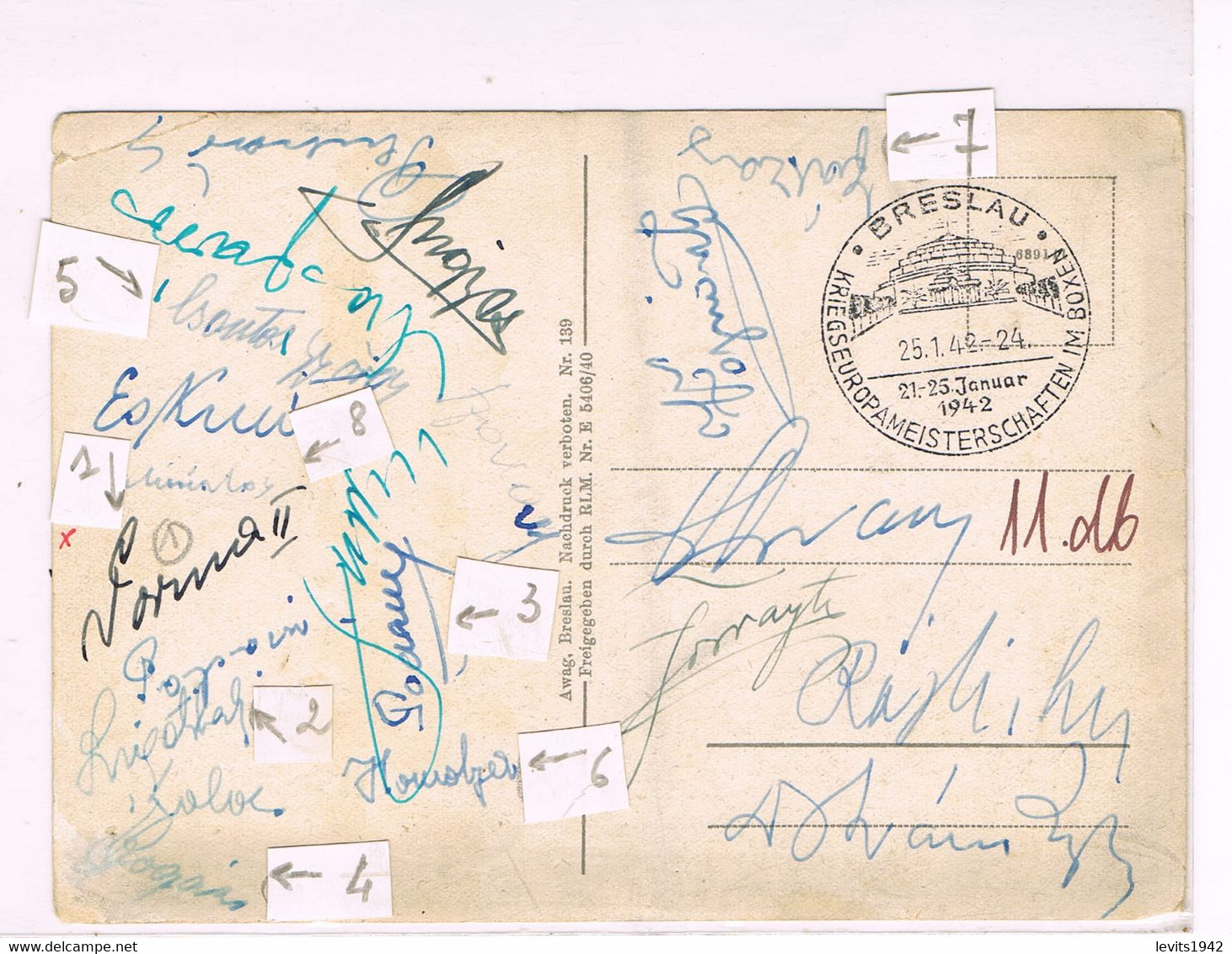 AUTOGRAPHEs SUR CARTE POSTALE - CHAMPIONNAT D'EUROPE DE BOXE AMATEUR - 1942 - - Autógrafos