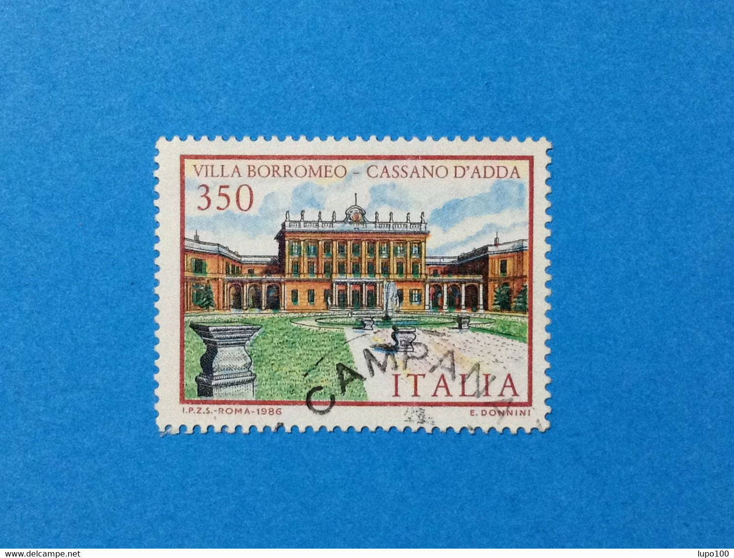 1986 ITALIA FRANCOBOLLO USATO ITALY STAMP USED VILLE 350 LIRE VILLA BORROMEO CASSANO D'ADDA - 1981-90: Afgestempeld