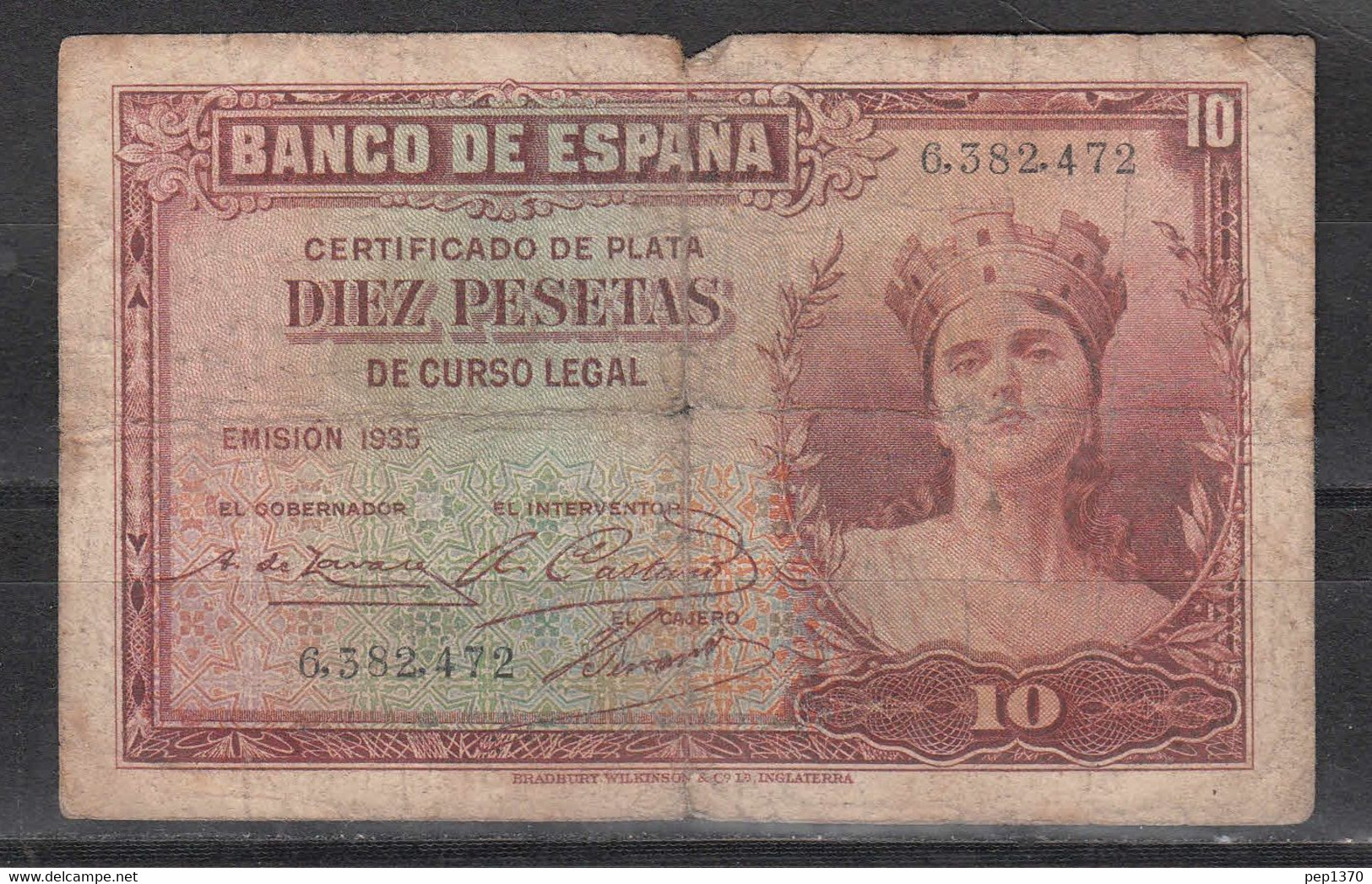 ESPAÑA 1935 - BILLETE DE 10 PESETAS - USADO - 10 Peseten