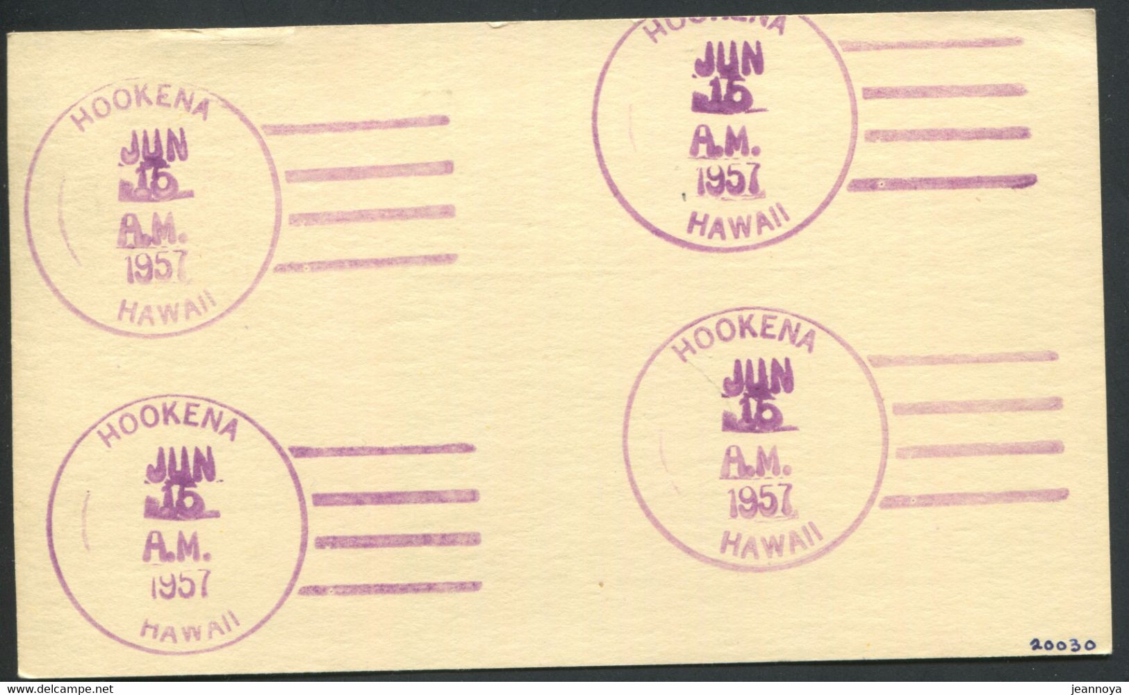 HAWAI -  ENTIER POSTAL 2c. ROUGE O.M. HOOKENA EN VIOLET LE 15/6/1957 POUR USA - TB & R - Hawaii