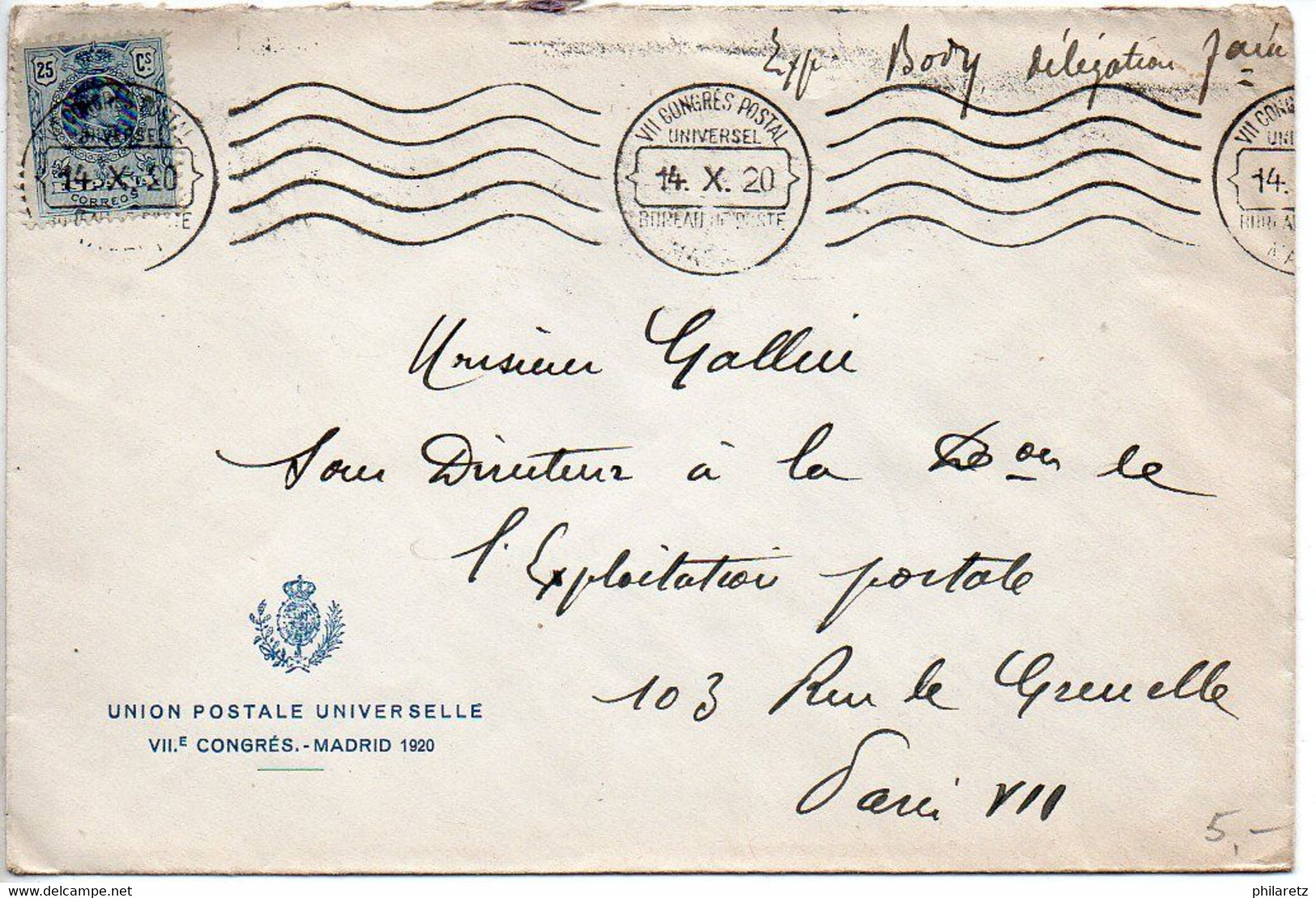 Espagne : Lettre De 1920 - UPU / VIIe Congrès / Madrid 1920 - Oblitération Mécanique Du Congrès - Covers & Documents