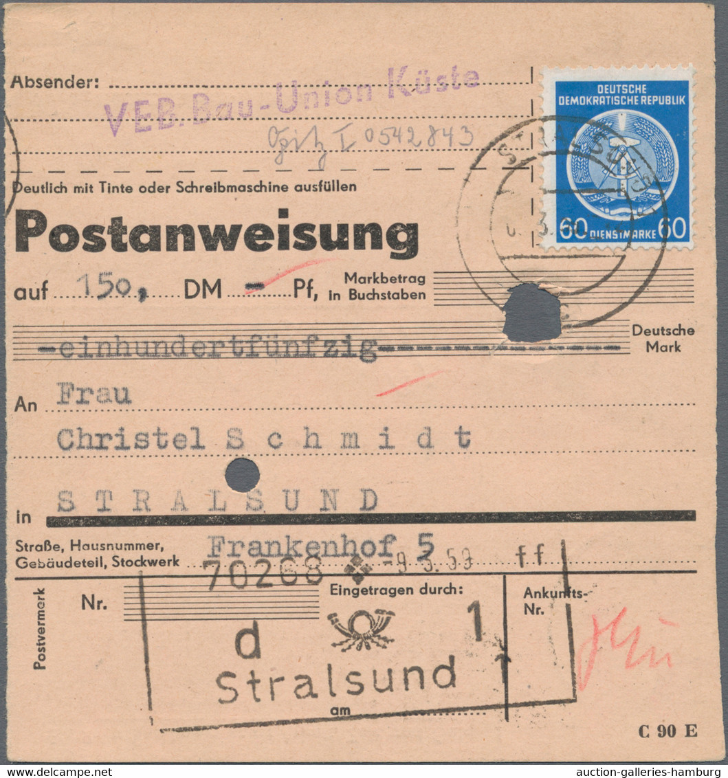 DDR - Dienstmarken A (Verwaltungspost B): 1954, 60 Pf Ultramarin, EF Auf Postanweisung über 150 Mark - Sonstige & Ohne Zuordnung