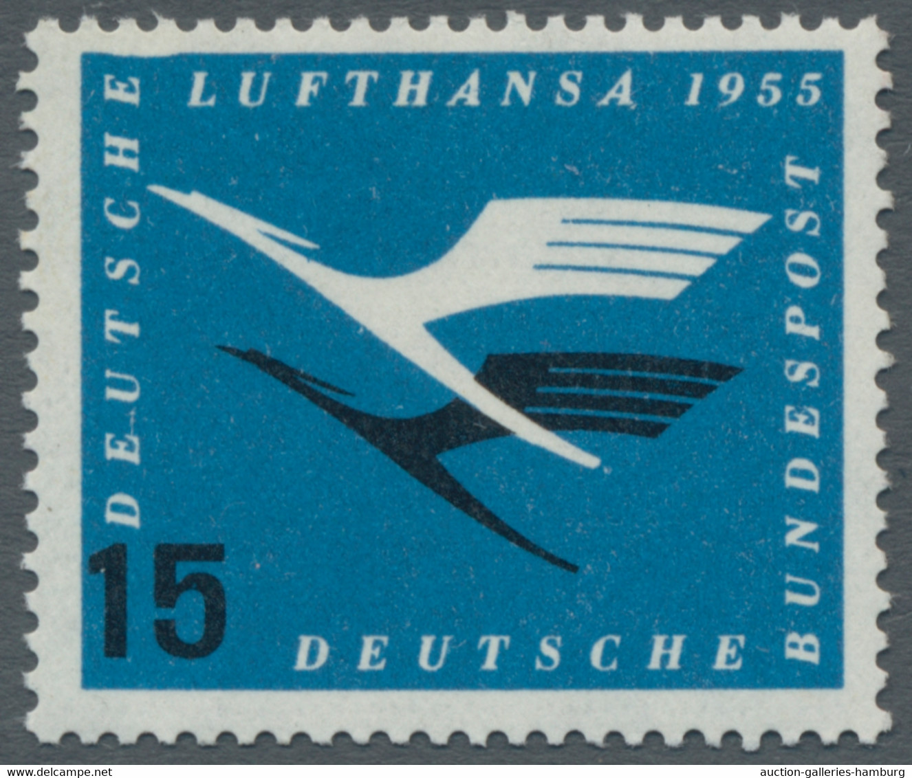 Bundesrepublik Deutschland: 1955, Lufthansa, 15 Pfg., Postfrisches Exemplar Mit Markantem Plattenfeh - Ungebraucht