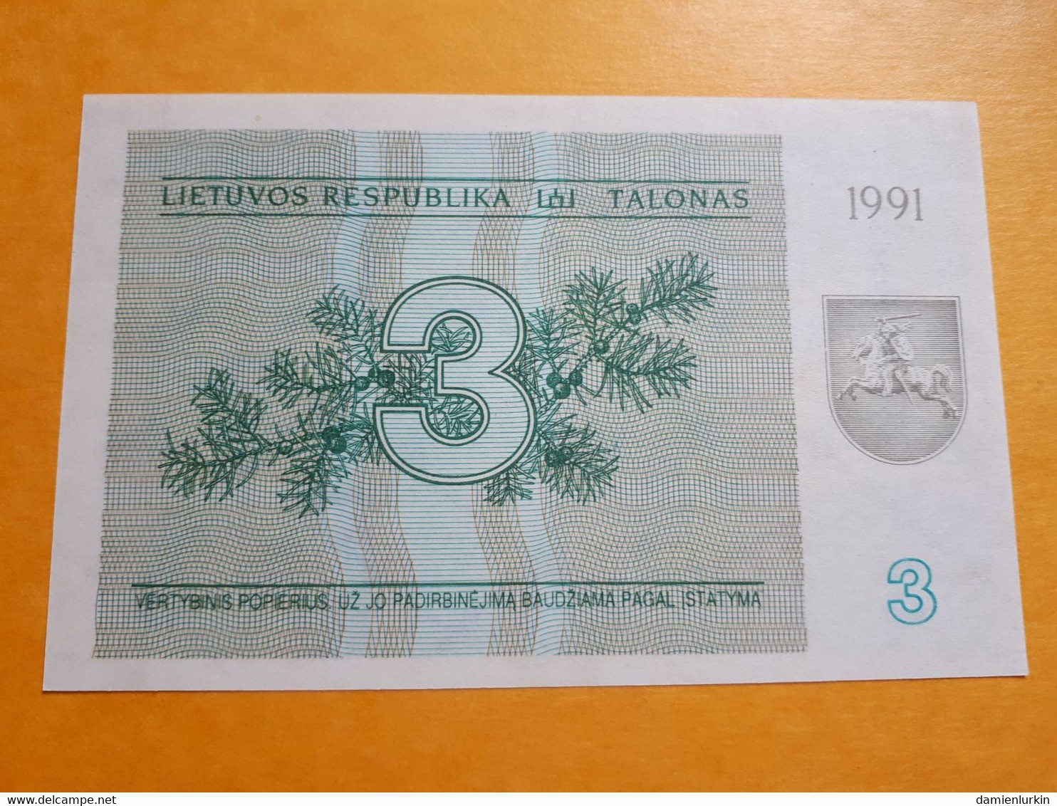 LITUANIE 3 TALONAS 1991 UNC P-33b - Lithuania