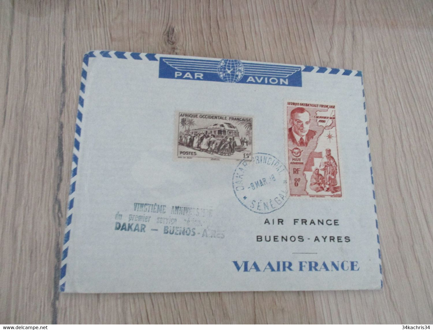 Lettre Colonies Françaises AOF 2 ème Anniversaire Du Premier Service Dakar Buenos Aires P Saint Exupéry 1948 - Covers & Documents