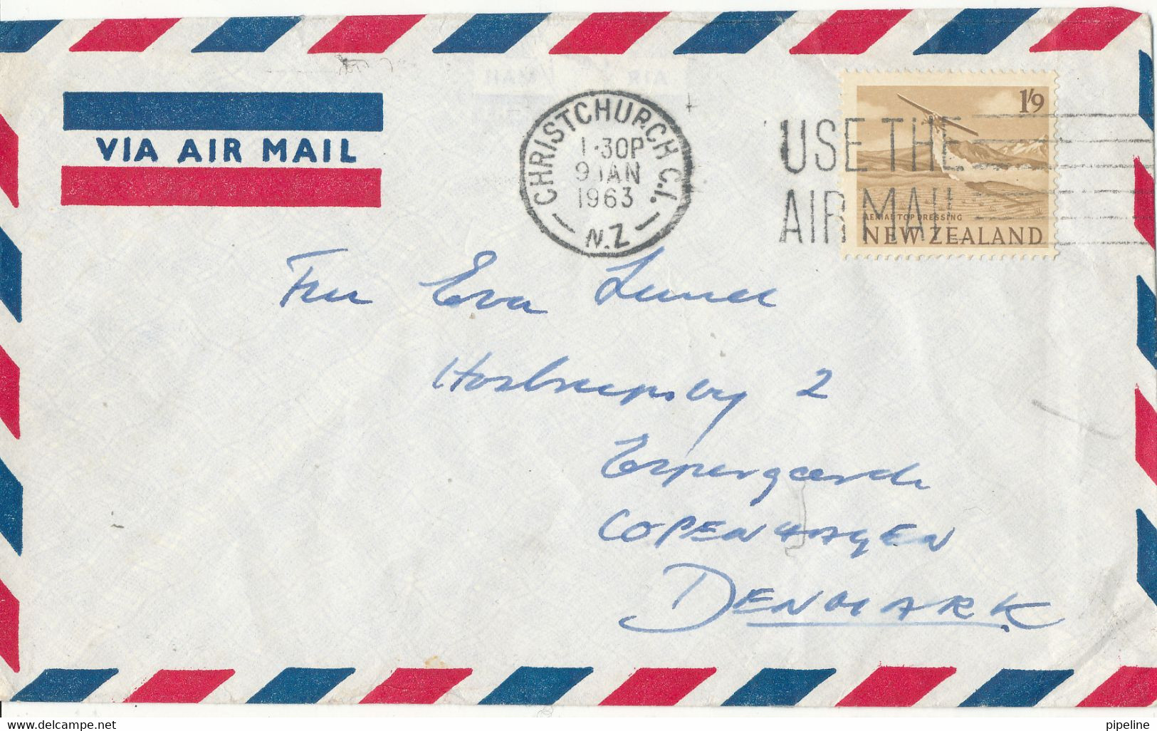 New Zealand Air Mail Cover Sent To Denmark Christchurch 9-1-1963 - Luftpost