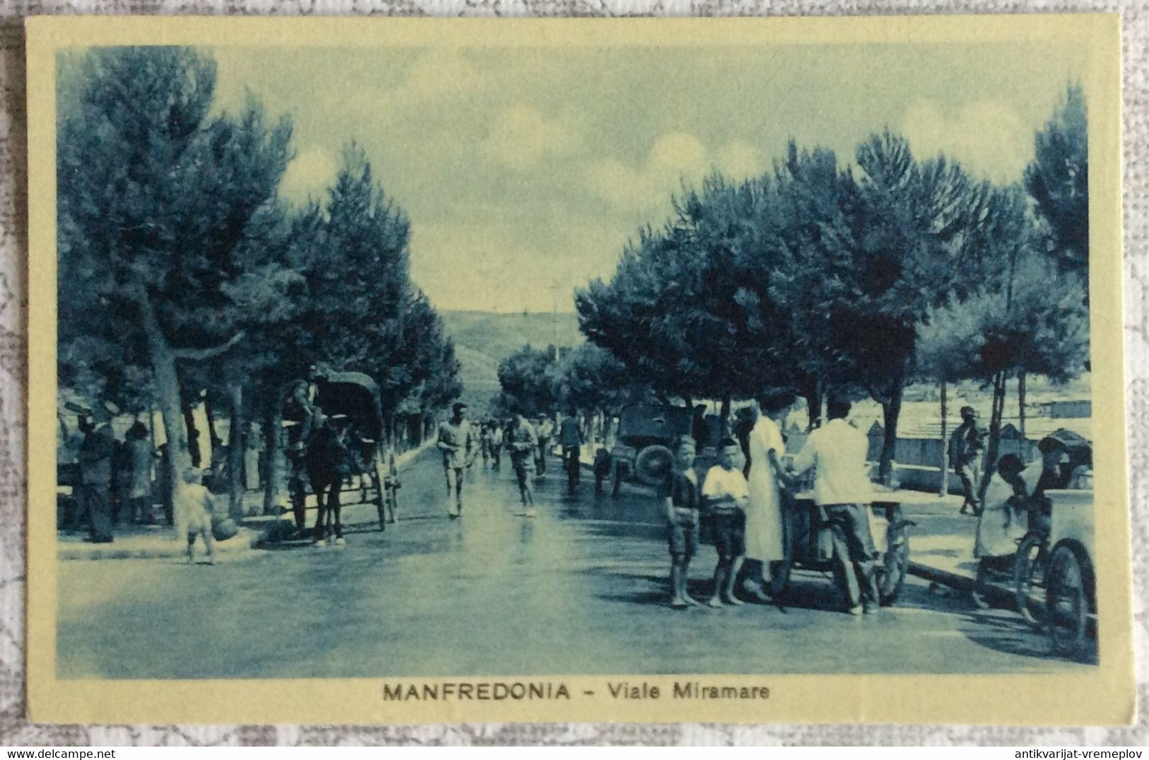 OLD POSTCARD RAZGLEDNICA PUGLIA MANFEDONIA VISTA MIRAMARE CARROZZA EDIZ.ANTONIO DE FRANCESCO CARTOLINA NON USATA 1 - Manfredonia