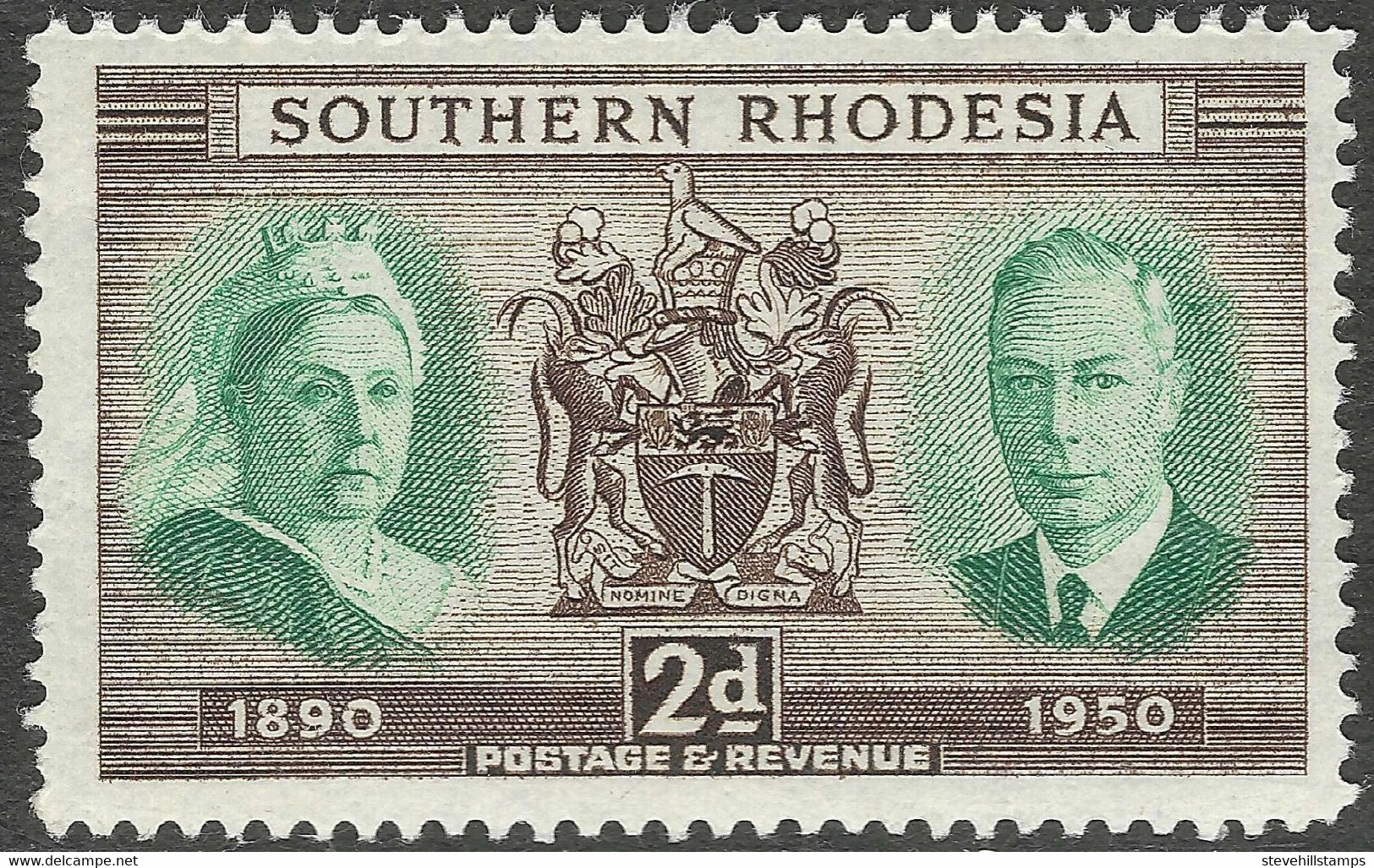 Southern Rhodesia. 1950 Diamond Jubilee Of South Rhodesia. 2d MH. SG70 - Südrhodesien (...-1964)