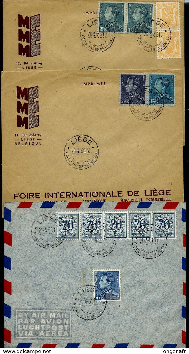 Doc. Obl. LIEGE  Foire   1956 - 1951  (3 Plis)  (donc Type Poortman) - Poste Rurale