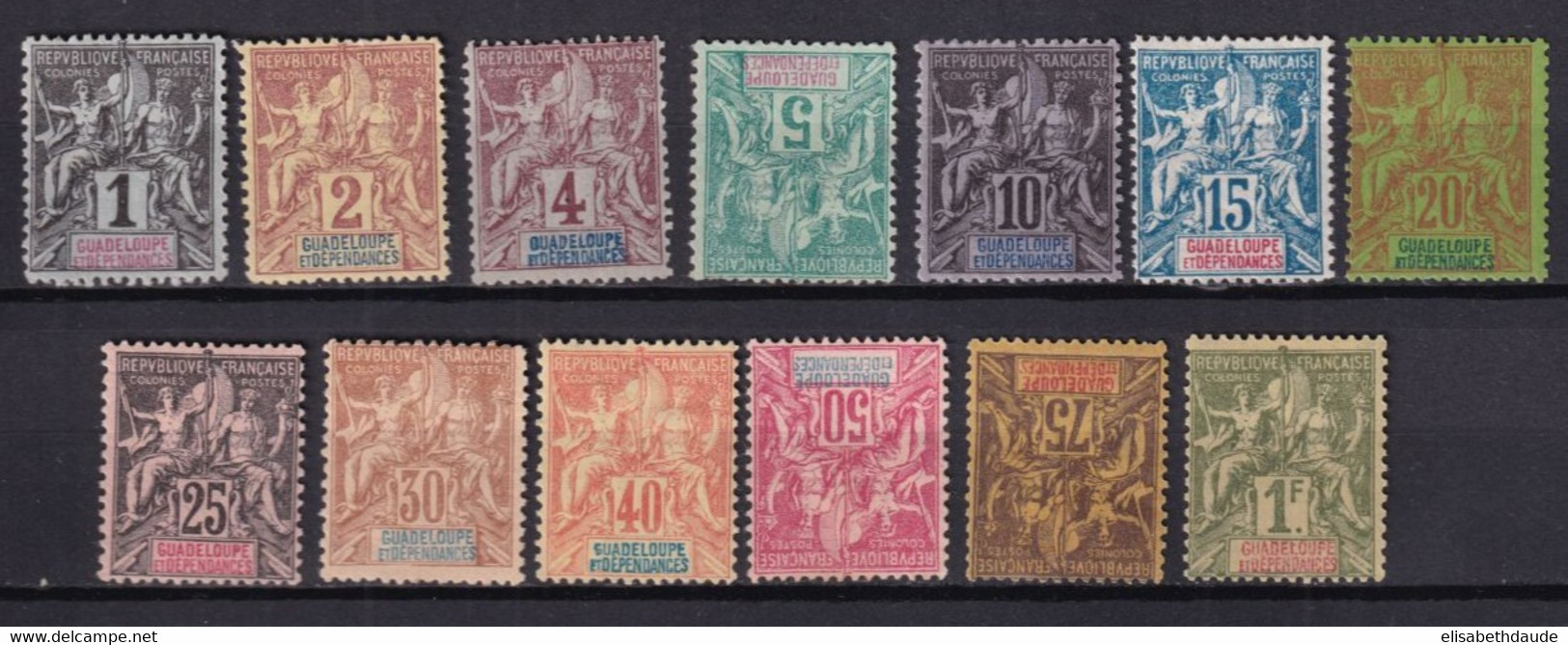 GUADELOUPE - YVERT N° 27/39 * MH - COTE = 275 EUR. - TYPE GROUPE - Unused Stamps