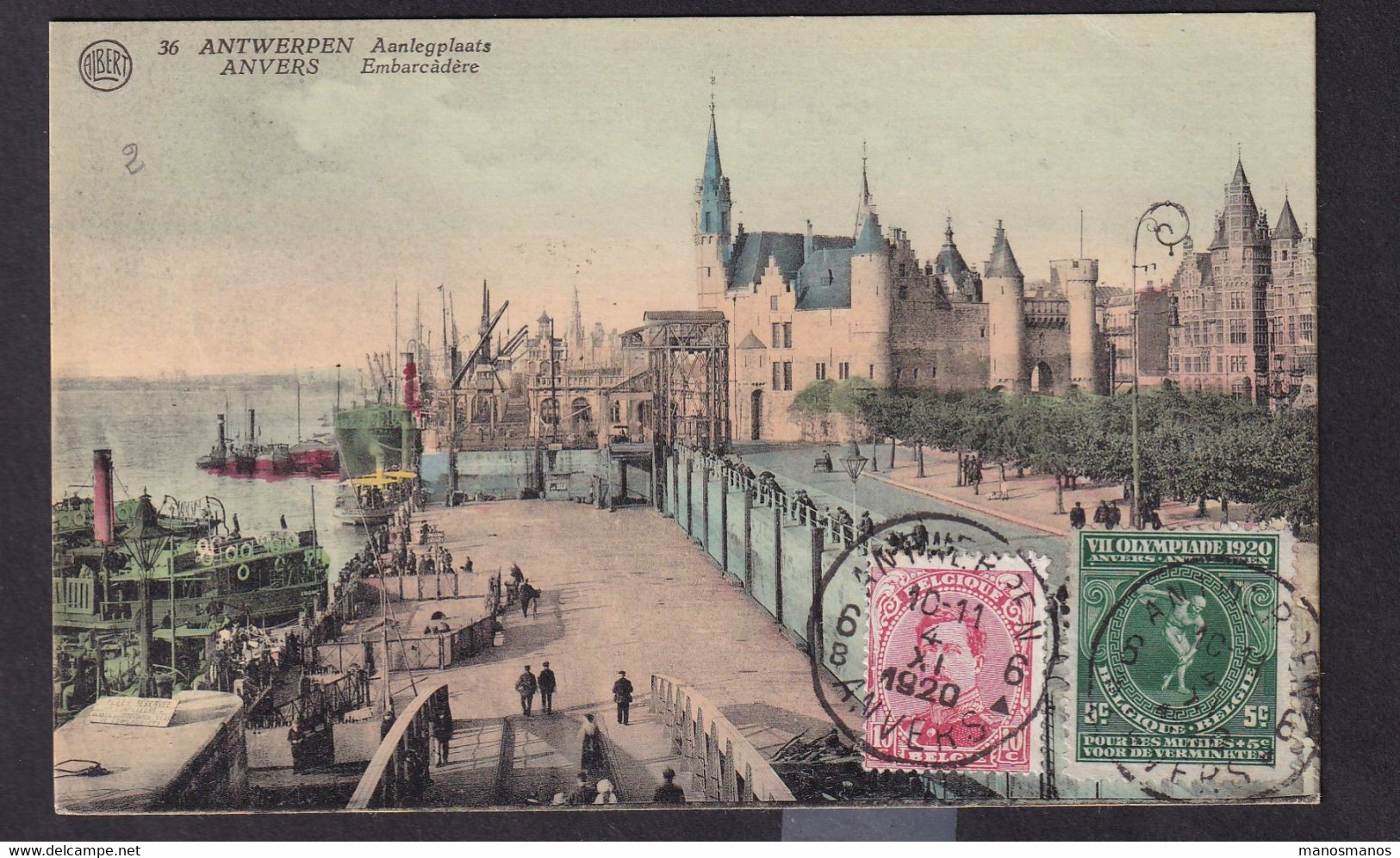 DDAA 336 - JEUX OLYMPIQUES ANVERS 1920 - Carte-Vue TP Albert + Olympiade ANTWERPEN 1920 Vers LIERNEUX - Verano 1920: Amberes (Anvers)