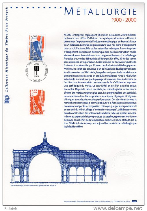 " METALLURGIE / TOUR EIFFEL / ARIANE ESPACE " Sur Document Philatélique Officiel De 2000. N°YT 3366. DPO - Monumenti