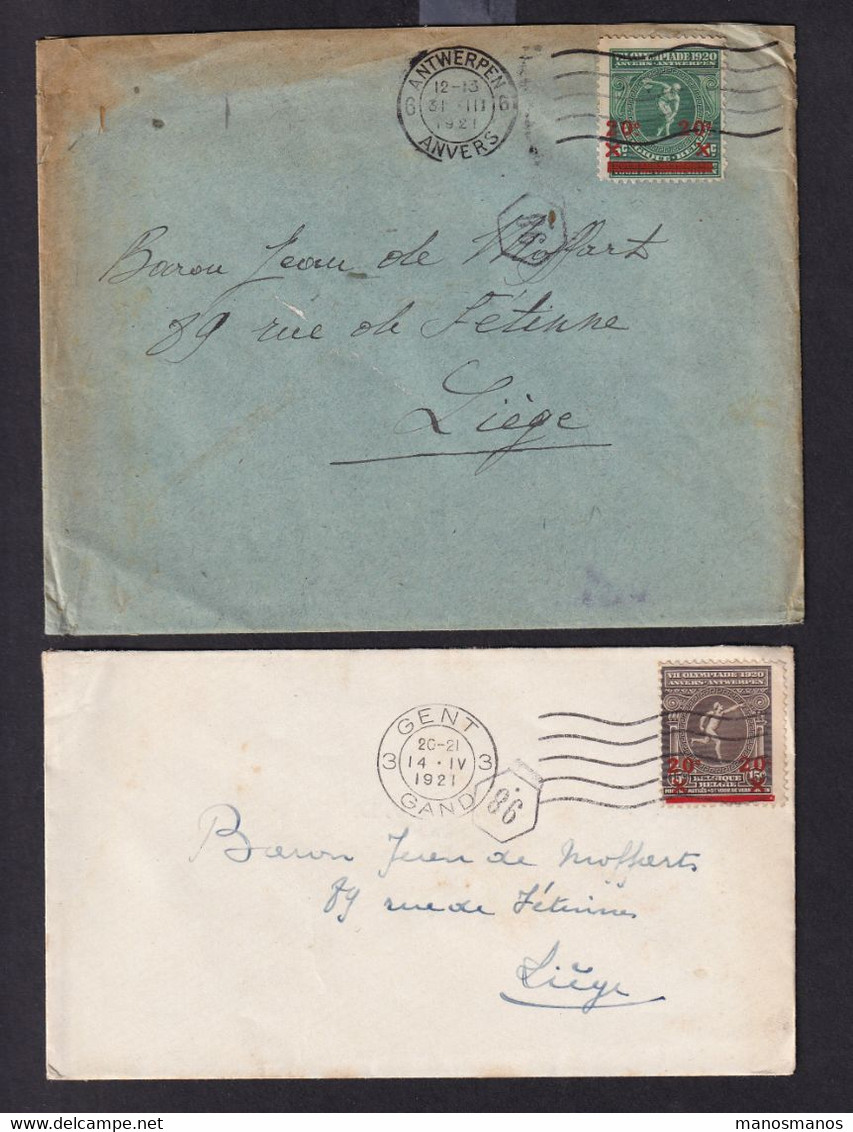 DDAA 338 - JEUX OLYMPIQUES ANVERS 1920 - Les 3 Valeurs Surchargéees 20 C Sur 3 Lettres De 1921 En Courrier Intérieur - Ete 1920: Anvers