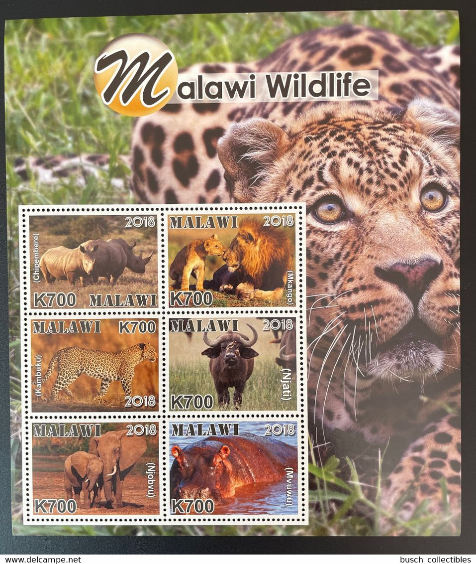 Malawi 2018 / 2019 Mi. 1022 - 1027 Wildlife Faune Fauna Panther Leopard Elephant Lion Löwe Rhinoceros - Malawi (1964-...)