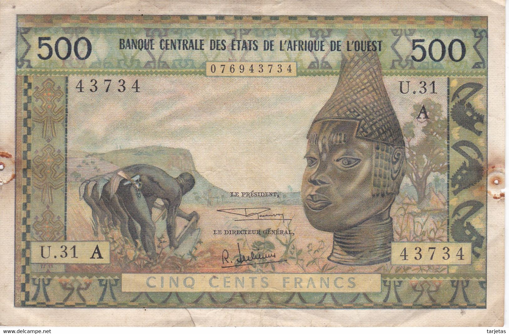 BILLETE DE COSTA DE MARFIL DE 500 FRANCS DEL AÑO 1961  (BANK NOTE) - Costa De Marfil