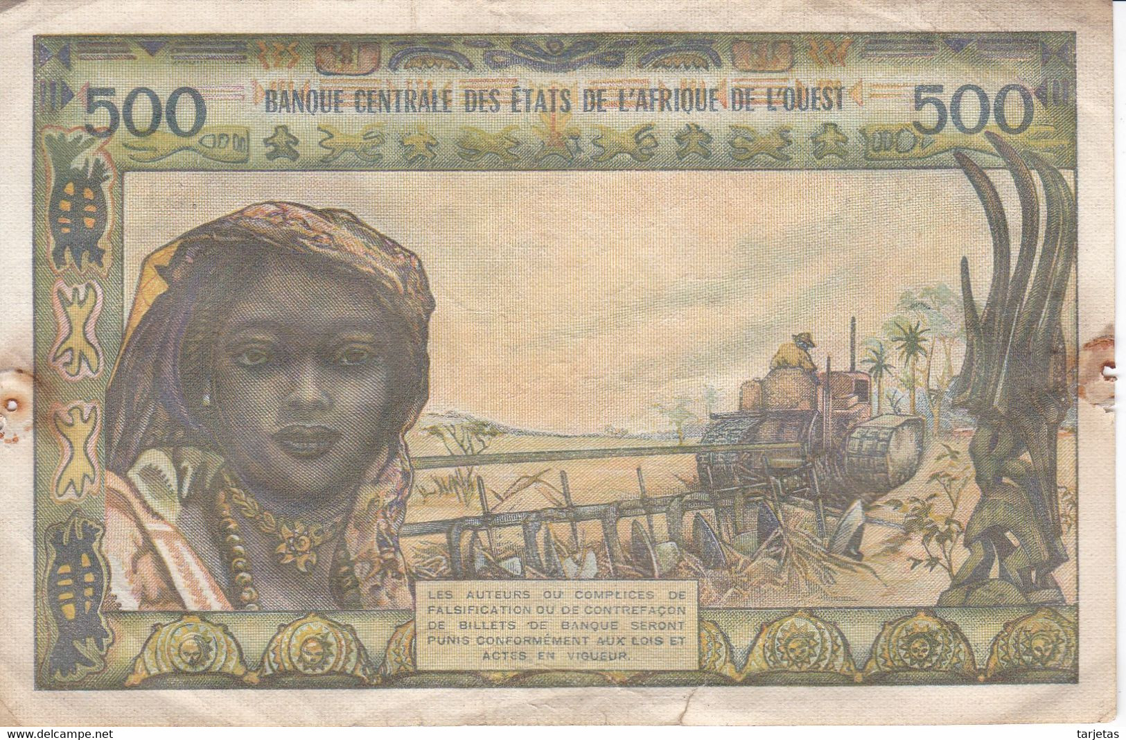 BILLETE DE COSTA DE MARFIL DE 500 FRANCS DEL AÑO 1961  (BANK NOTE) - Elfenbeinküste (Côte D'Ivoire)