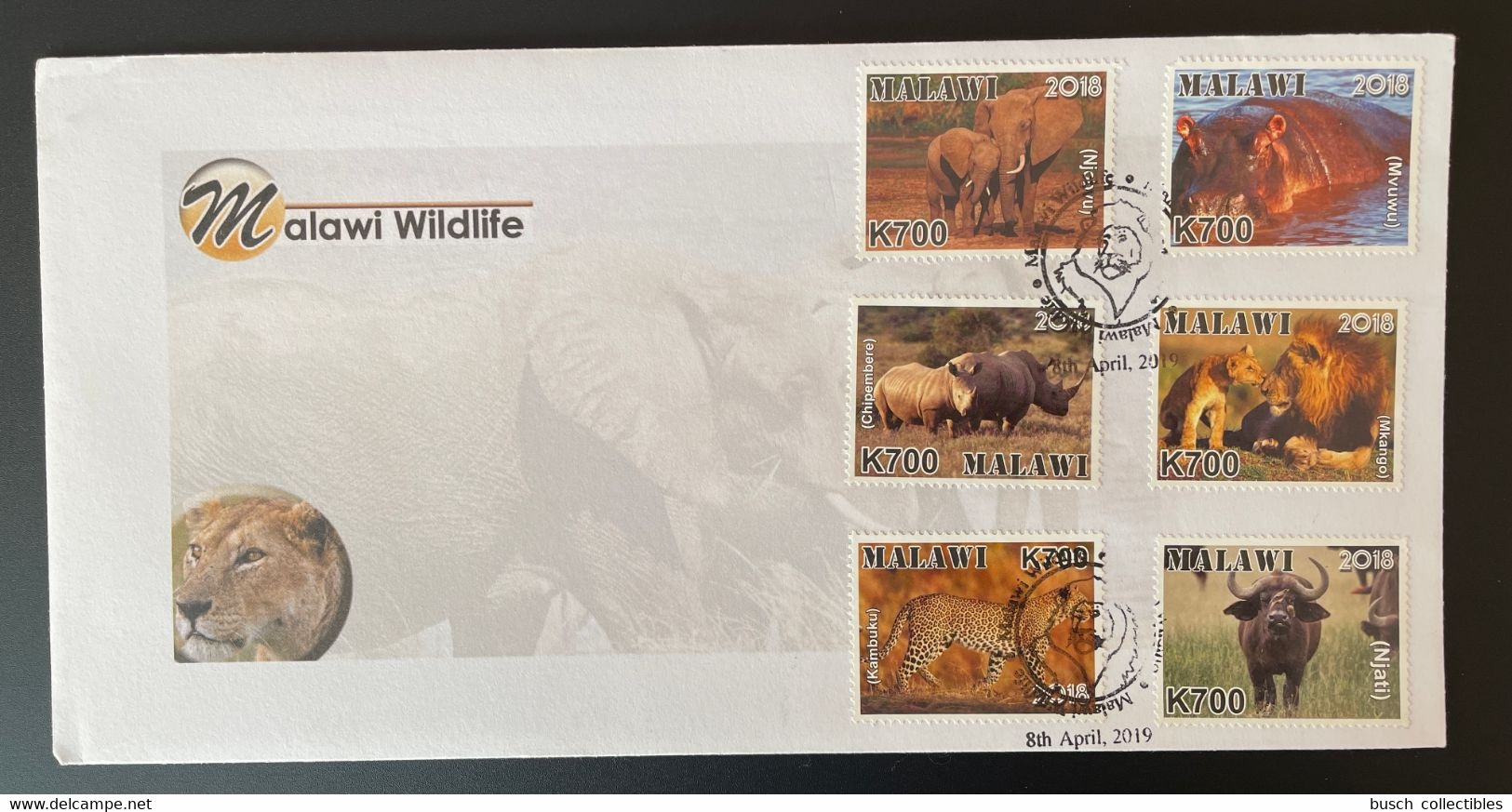 Malawi 2018 / 2019 FDC Mi. 1022 - 1027 Wildlife Faune Fauna Panther Leopard Elephant Lion Löwe Rhinoceros - Felinos