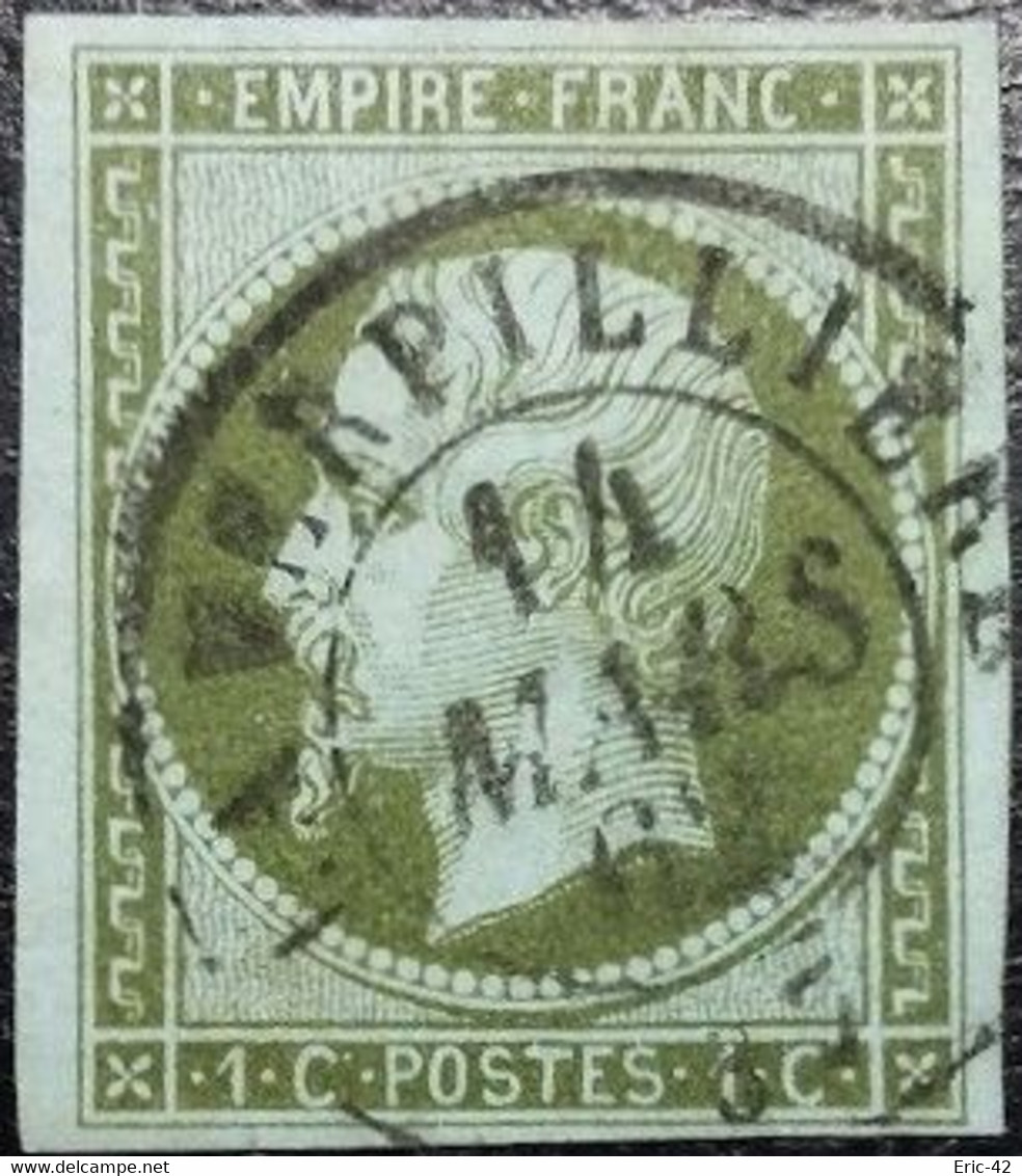N°11 Napoléon 1c Olive. Cachet Du 14 Mars 1862 à La Verpillière - 1853-1860 Napoleon III