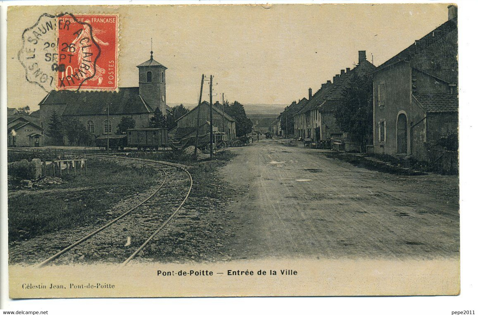 CPA  39 PONT DE POITTE  Entrée De La Ville Cachet Convoyeur Lons Le Saunier > Clairvaux 1906 Effet "vernissé " - Altri & Non Classificati