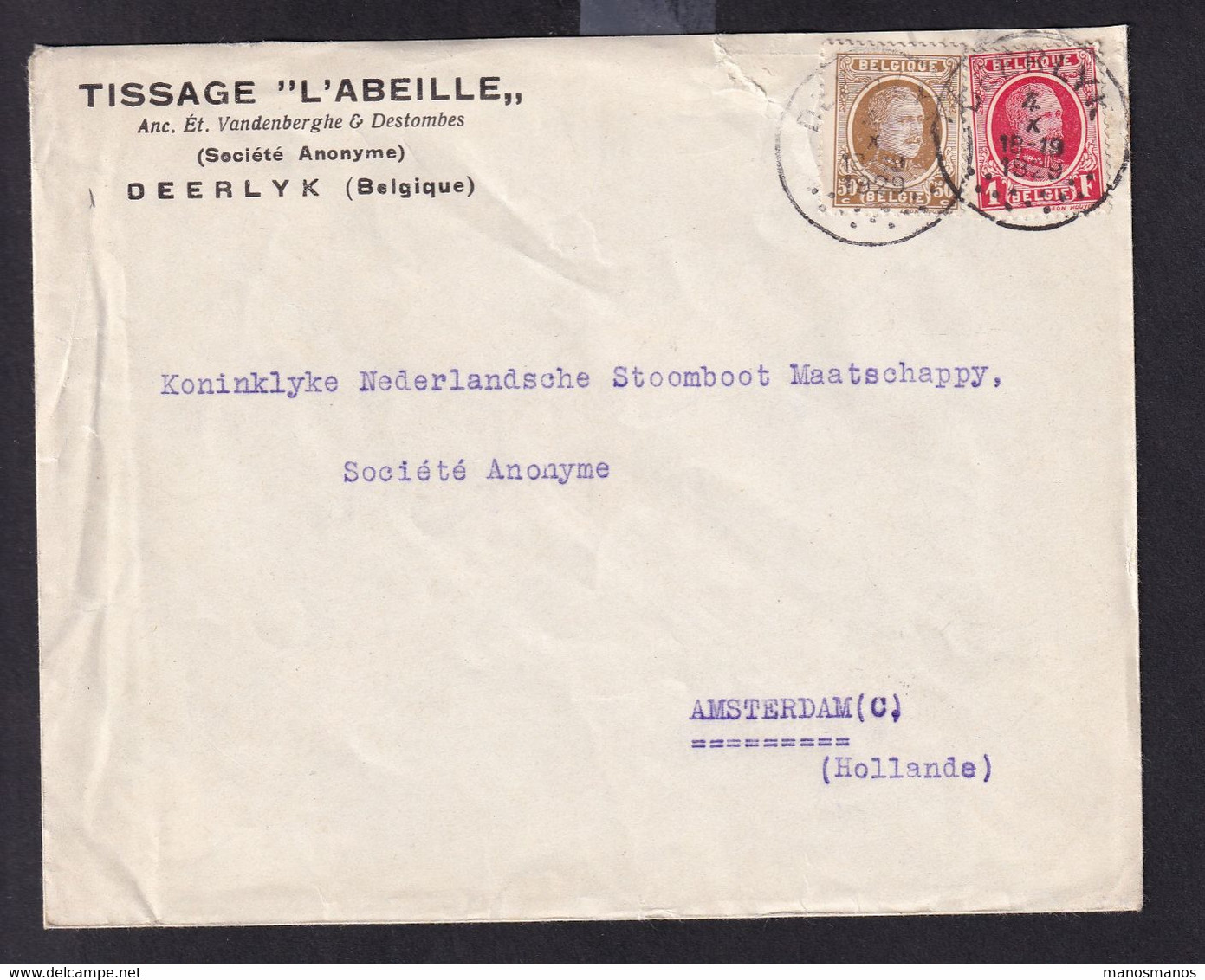 DDAA 348 - BELGIUM ABEILLE / BEE - Enveloppe Entete Assurances Tissage L' ABEILLE - TP Houyoux DEERLYK 1929 Vers NL - Abeilles