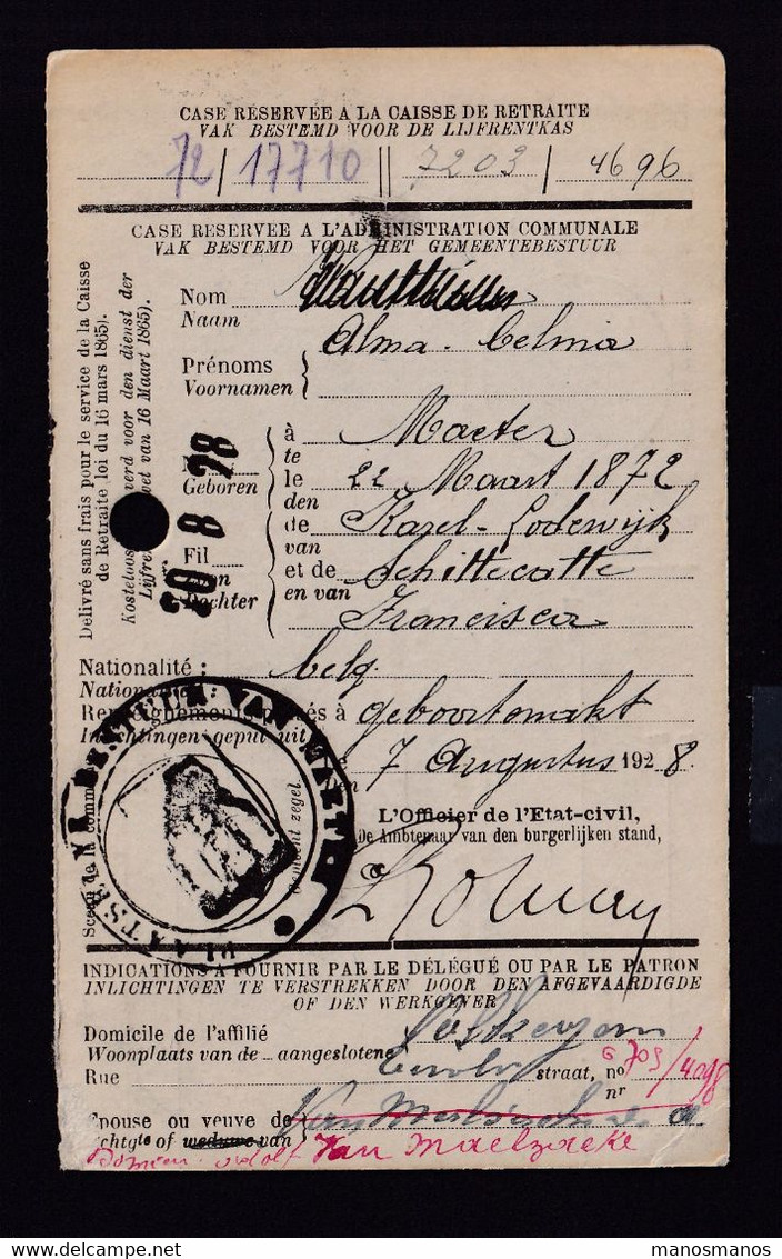 DDAA 349 - BELGIUM ABEILLE / BEE - Carte De Caisse D' Epargne MAETER 1928 - Cachet Illustré Ruche Biekorf , AUDENAERDE - Abeilles