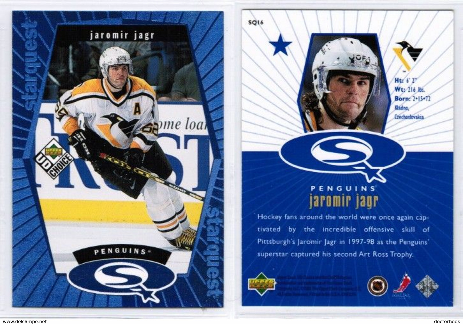 JAROMIR JAGR---UPPER DECK "Star Quest-BLUE" 1998-9 (NHL--1-6) - 1990-1999