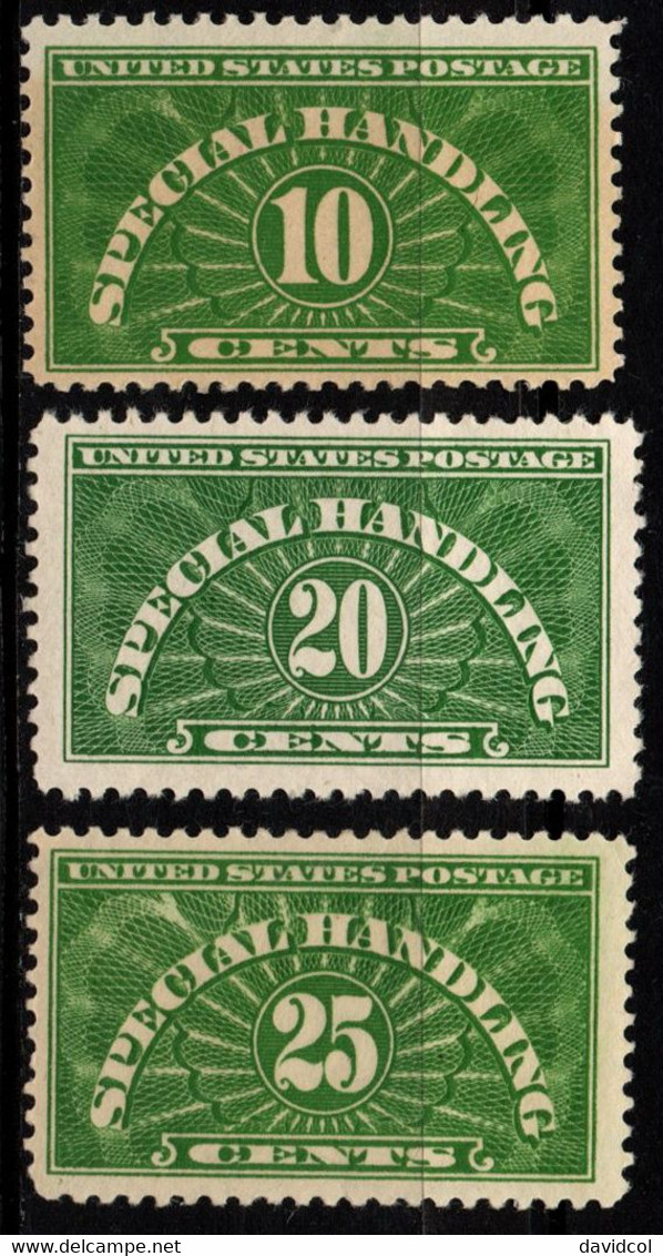 S022K - USA, 1925-1929 - SC#: QE1, QE3, QE4 - MH - SPECIAL HANDLING STAMPS - Paketmarken