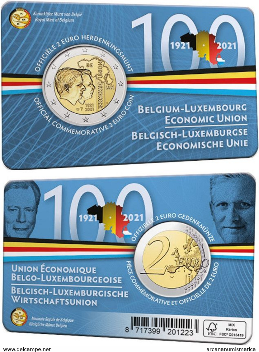 BÉLGICA 2€ 2.021 "Centenario De La Constitución De La Unión Económica Belga-Luxemburguesa" Bim. SC/UNC  T-DL-12.820 - Belgium