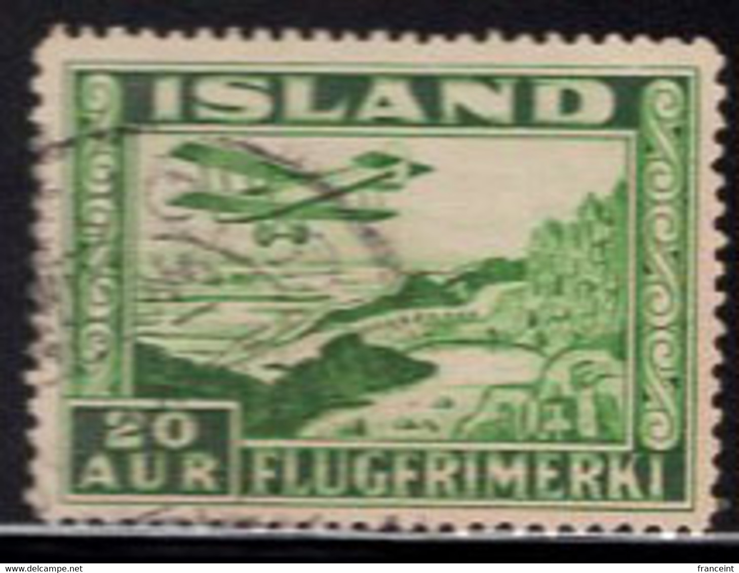 1934 20 Aur Green Airmail Used. Perf 14x14. Scott C16a. - Poste Aérienne