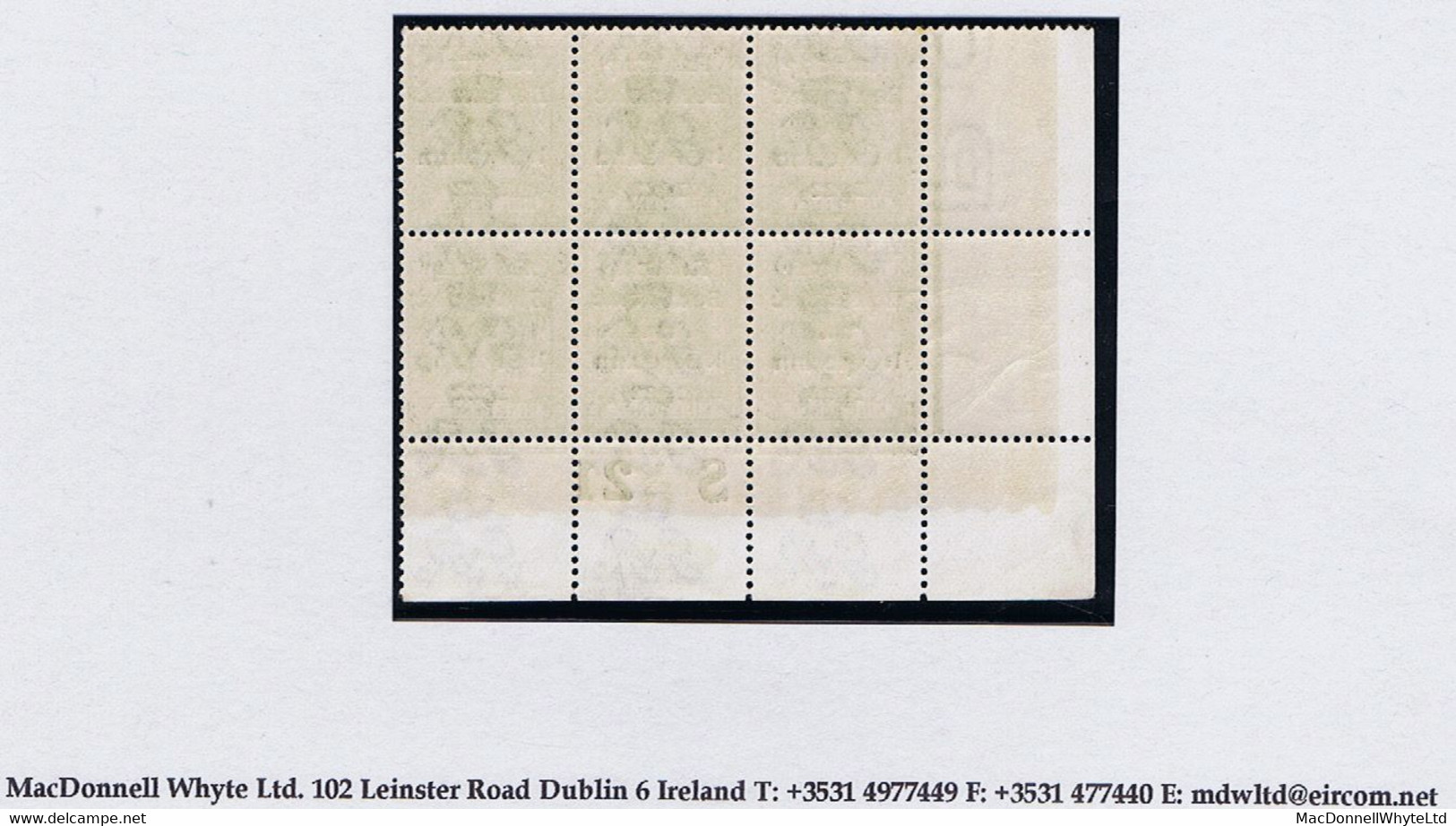 Ireland 1922 Dollard Rialtas Black Ovpt On 9d Agate, Corner Block Of 6 Control S21 Perf Mint Unmounted - Ungebraucht