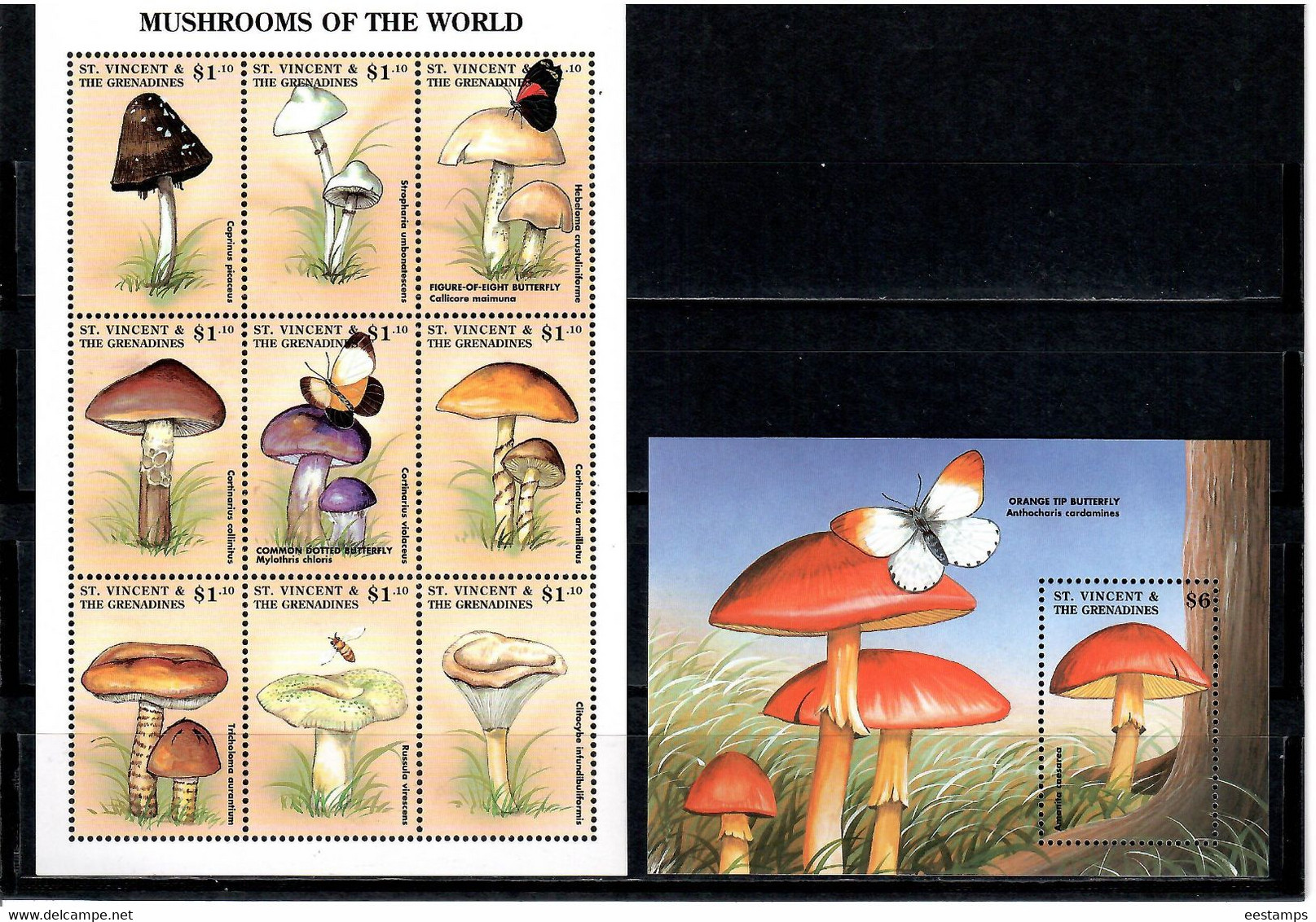 St. Vincent & Grenadines 1998 .  Mushrooms , Bees , Butterflies . S/S + M/S Of 9 - St.Vincent Und Die Grenadinen