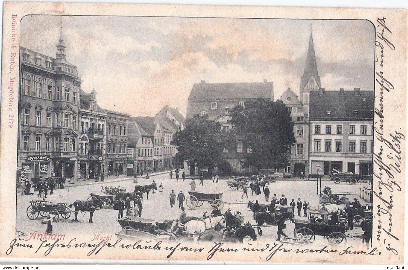 ANKLAM Markt Wein & Kaffee Gemischtwaren Pferde Ackerwagen Kutschen Gelaufen 31.12.1903 - Anklam